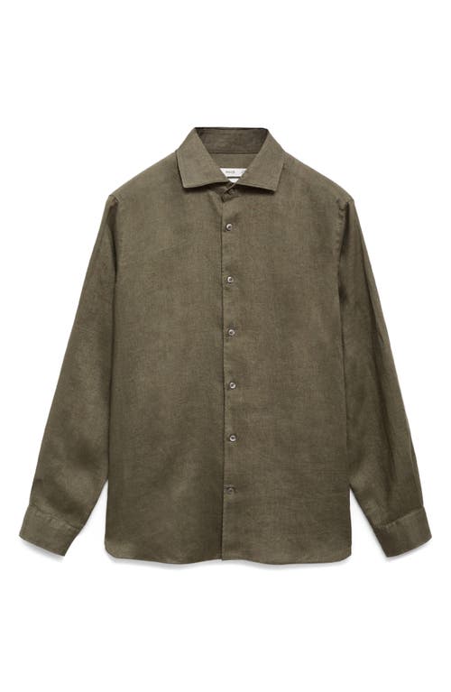 Mango Slim Fit Linen Button-up Shirt In Green