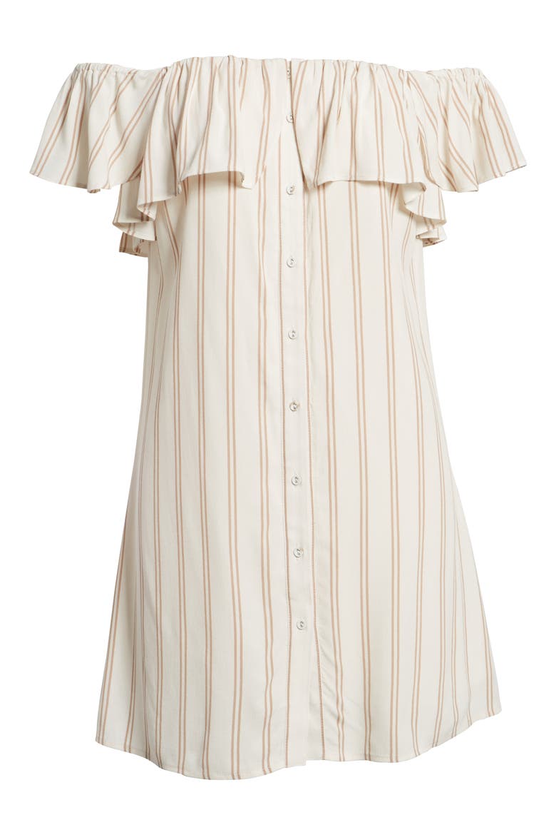 Stripe Off the Shoulder Dress, Alternate, color, IVORY EGRET EMILY STRIPE