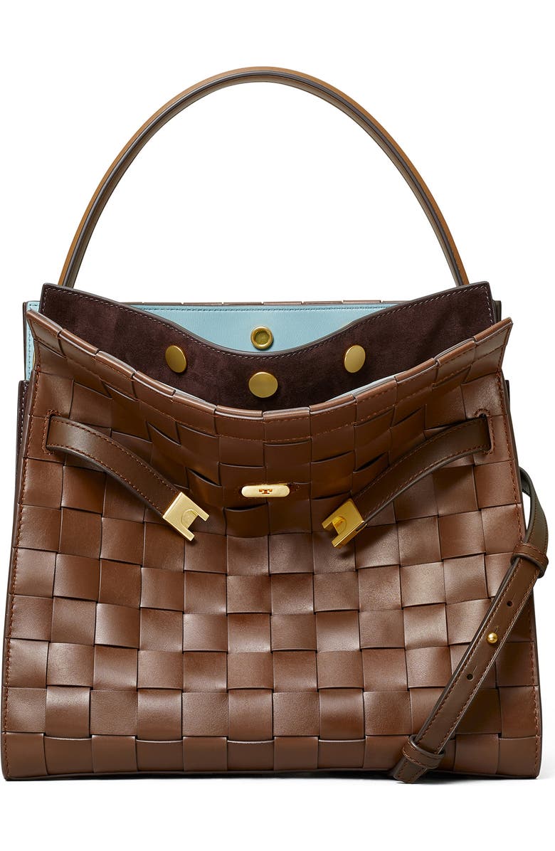 Tory Burch Lee Radziwill Woven Leather Double Bag, Main, color,