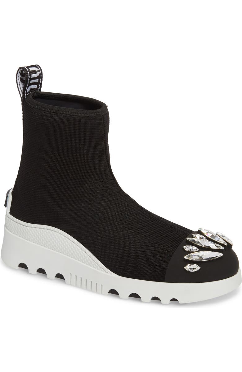 Miu Miu Embellished Sock Boot, Main, color,