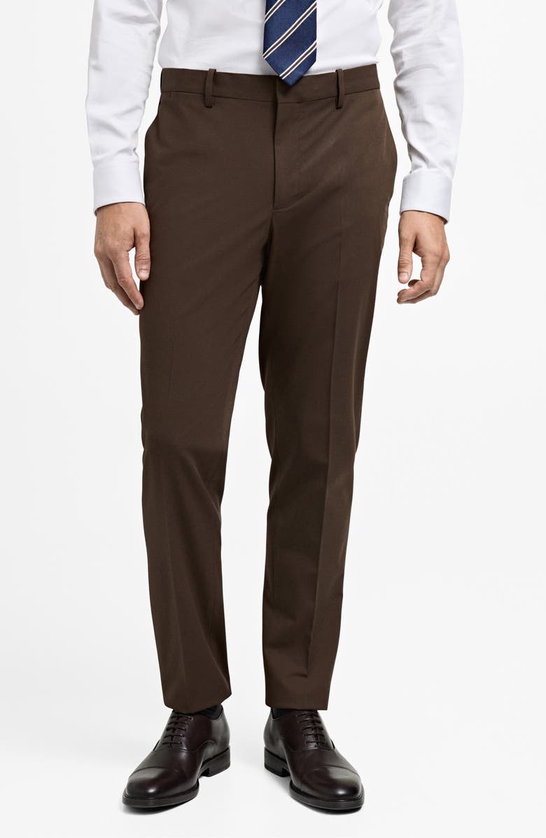 MANGO Prince of Wales Check Super Slim Fit Stretch Pants, Main, color, Tobacco Brown