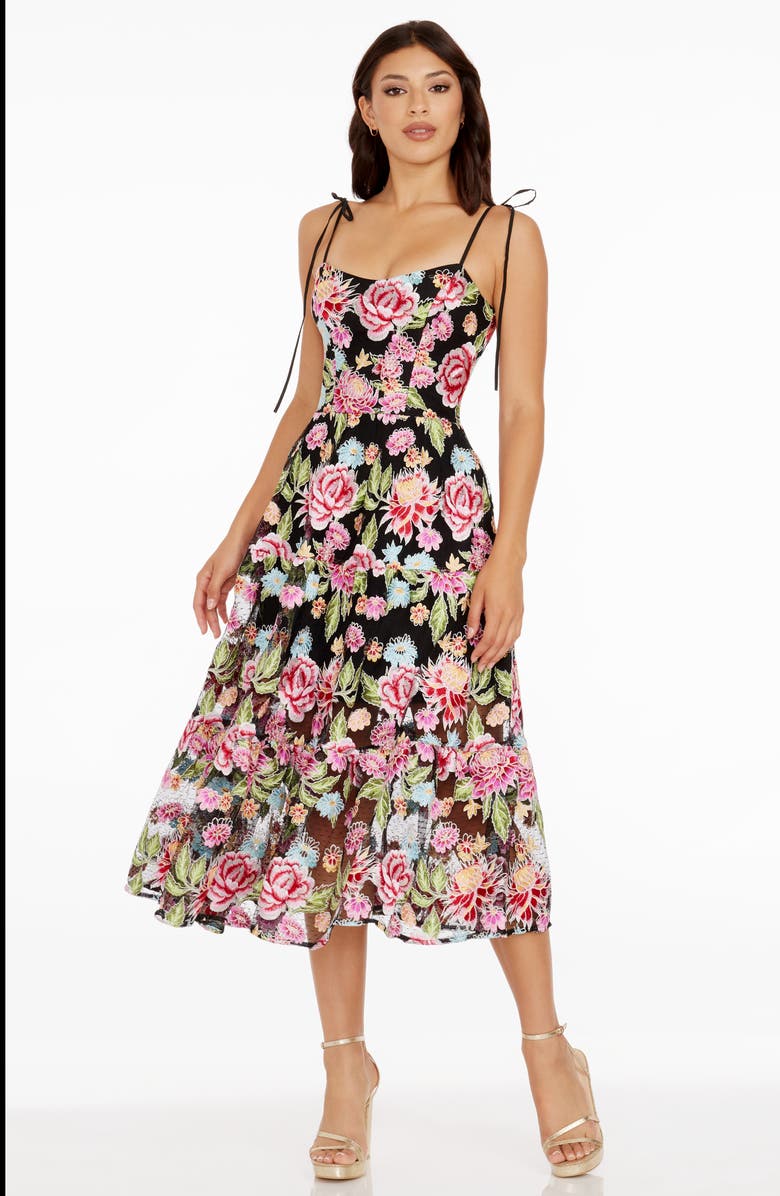Dress the Population Dream Floral Embroidered Lace Midi Dress, Alternate, color, Pink Rose Multi