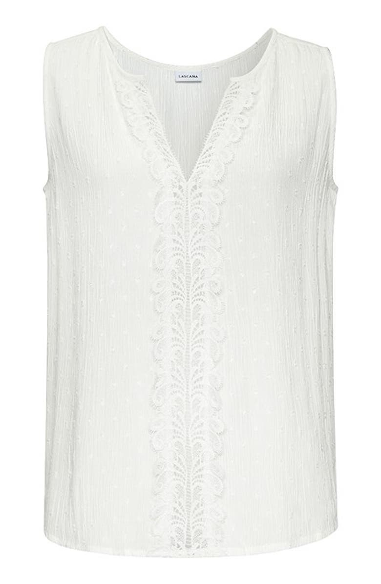 LASCANA Women's Lace Trim Sleeveless Blouse, Alternate, color, White