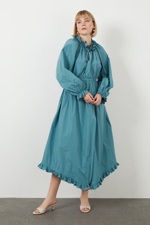 Gizia Turquoise Dress With Ruffles And Gathered Waist In Blue