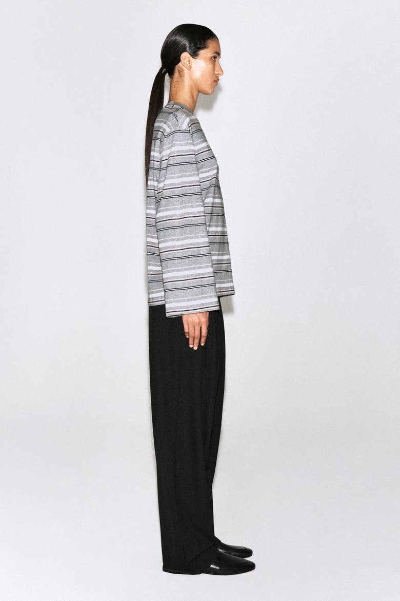 Brushed-Cotton Long-Sleeved T-Shirt, Alternate, color, GRAY / STRIPED
