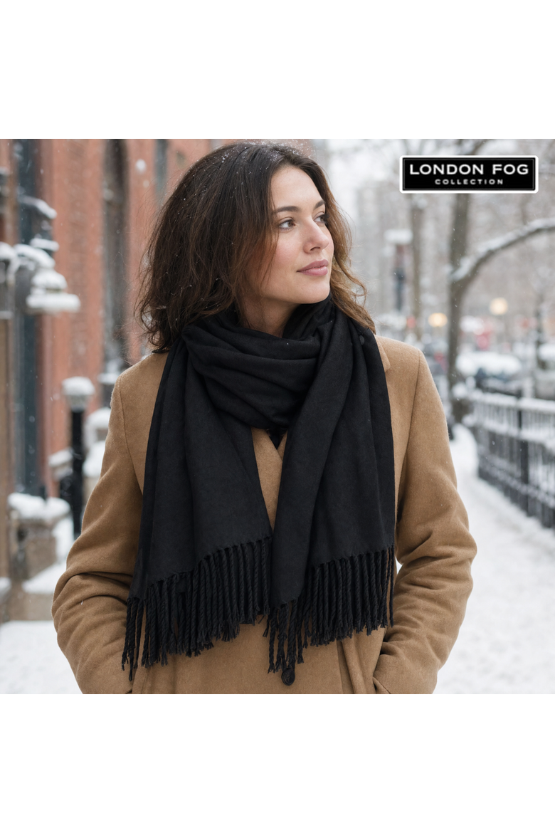 Women's Fringe Trim Viscose Oblong Scarf, Alternate, color, Black