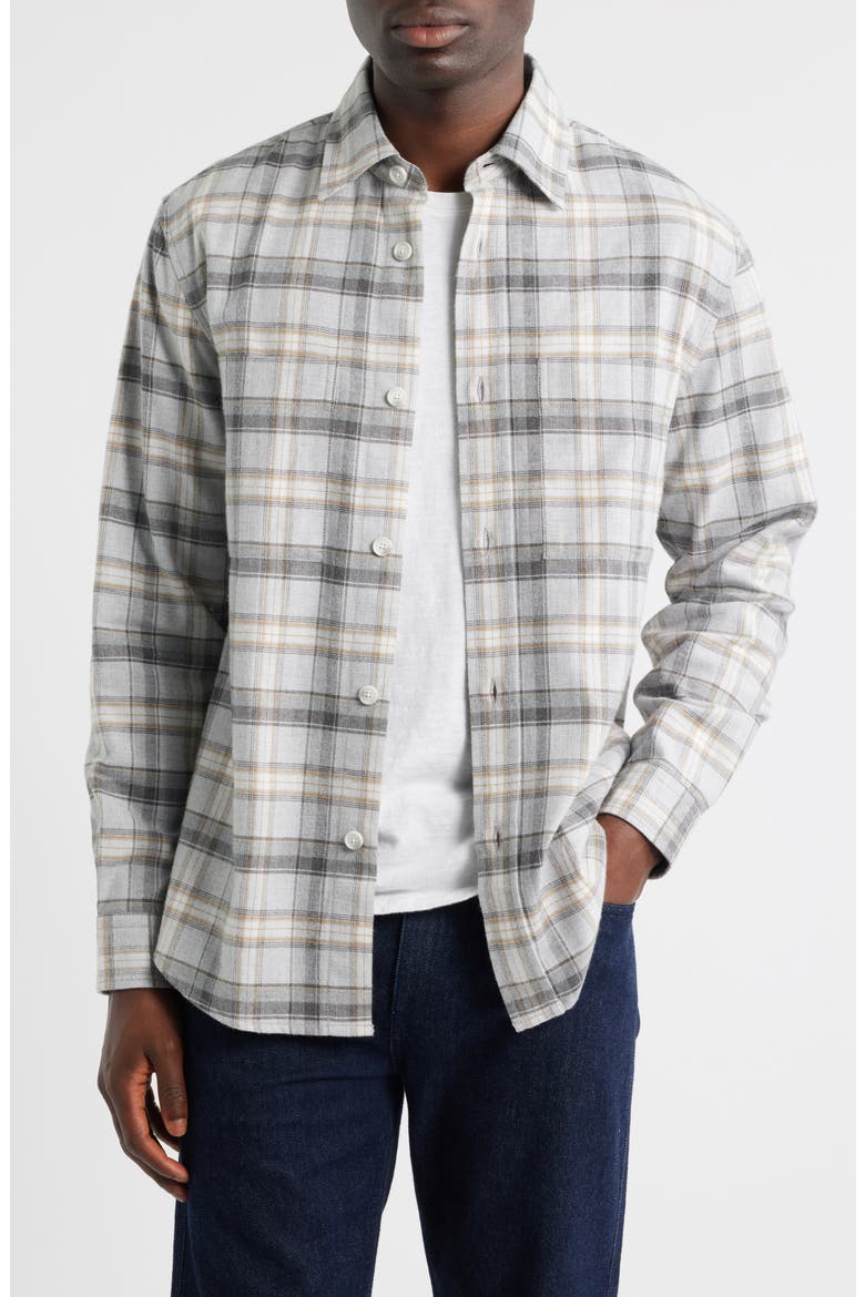 Owen Relaxed Fit Plaid Cotton Flannel Button-Up Shirt, Main, color, MEDIUM GREY