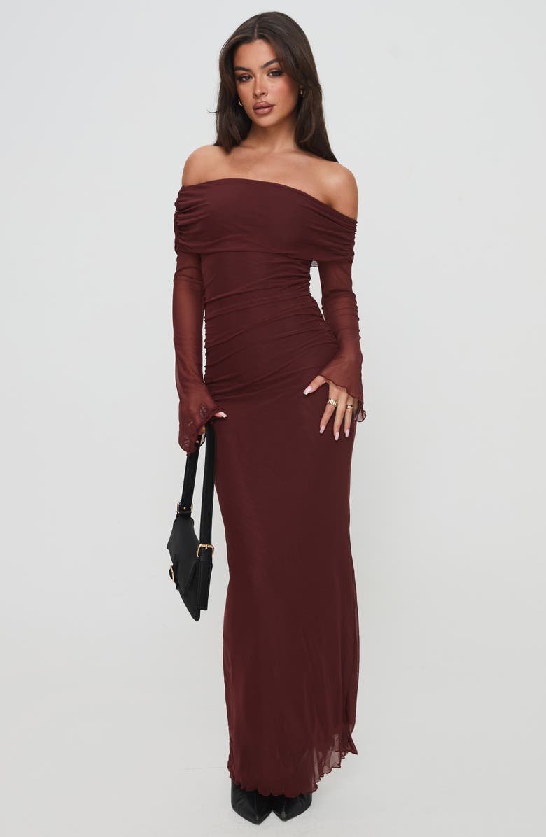 Princess Polly Consideration Off the Shoulder Long Sleeve Mesh Maxi Dress, Alternate, color,