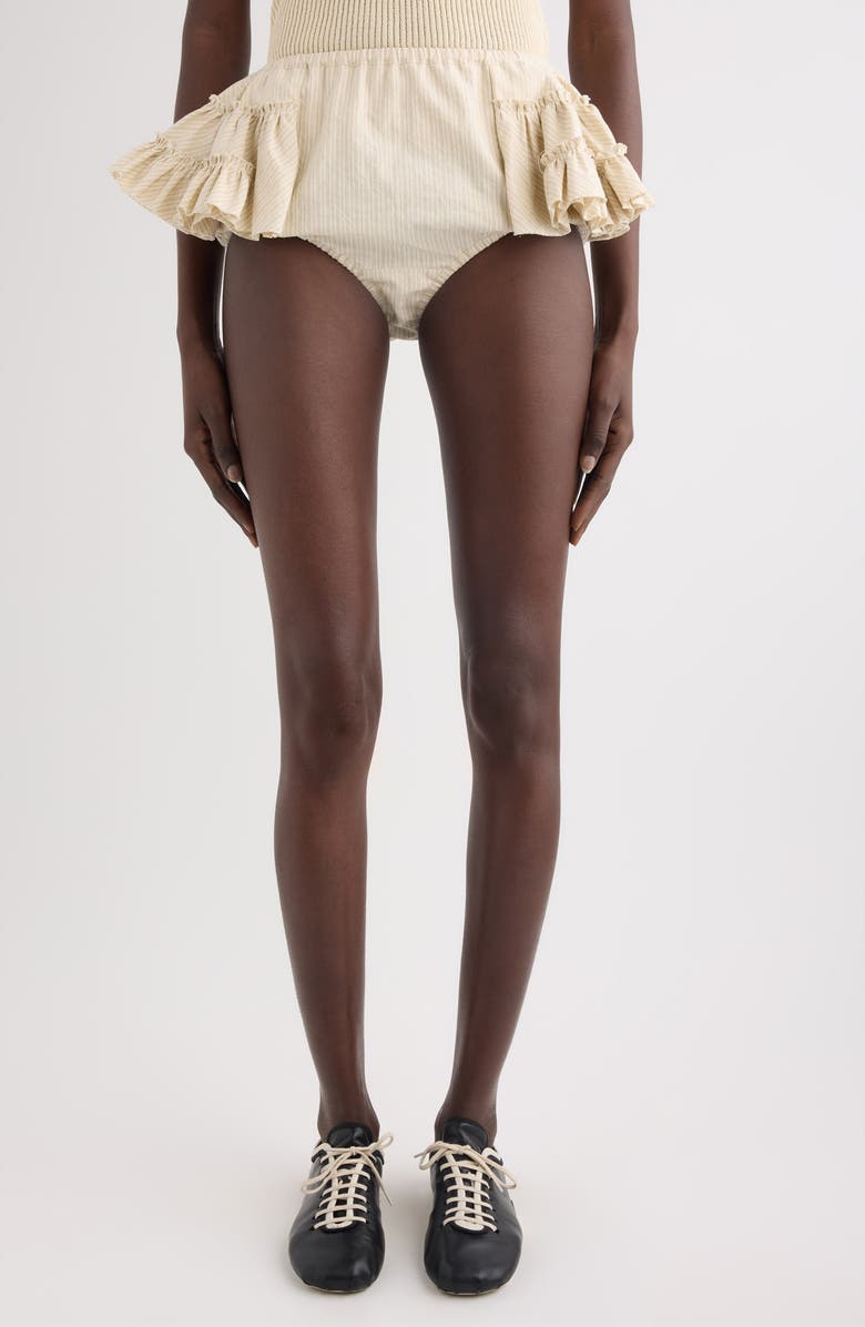 Dries Van Noten Stripe Ruffle Shorts, Main, color, Ecru