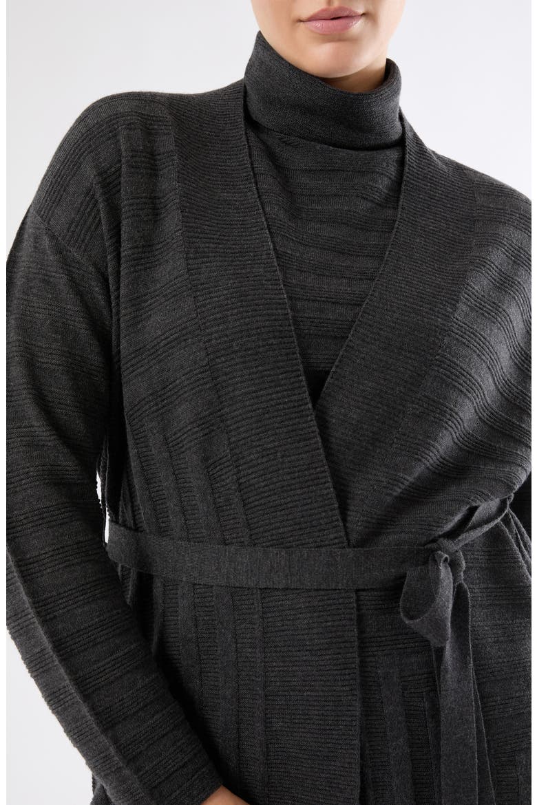 Zamia Tie Belt Merino Wool Cardigan, Alternate, color, DARK GREY