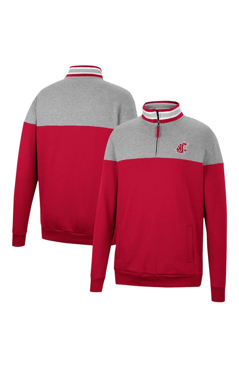 COLOSSEUM Men's Colosseum Heathered Gray/Cardinal Washington State Cougars Be the Ball Quarter-Zip Top, Main, color, Crimson