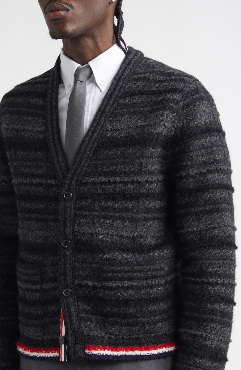 Thom Browne Tartan Check Inlay Jacquard Cardigan, Alternate, color, Black