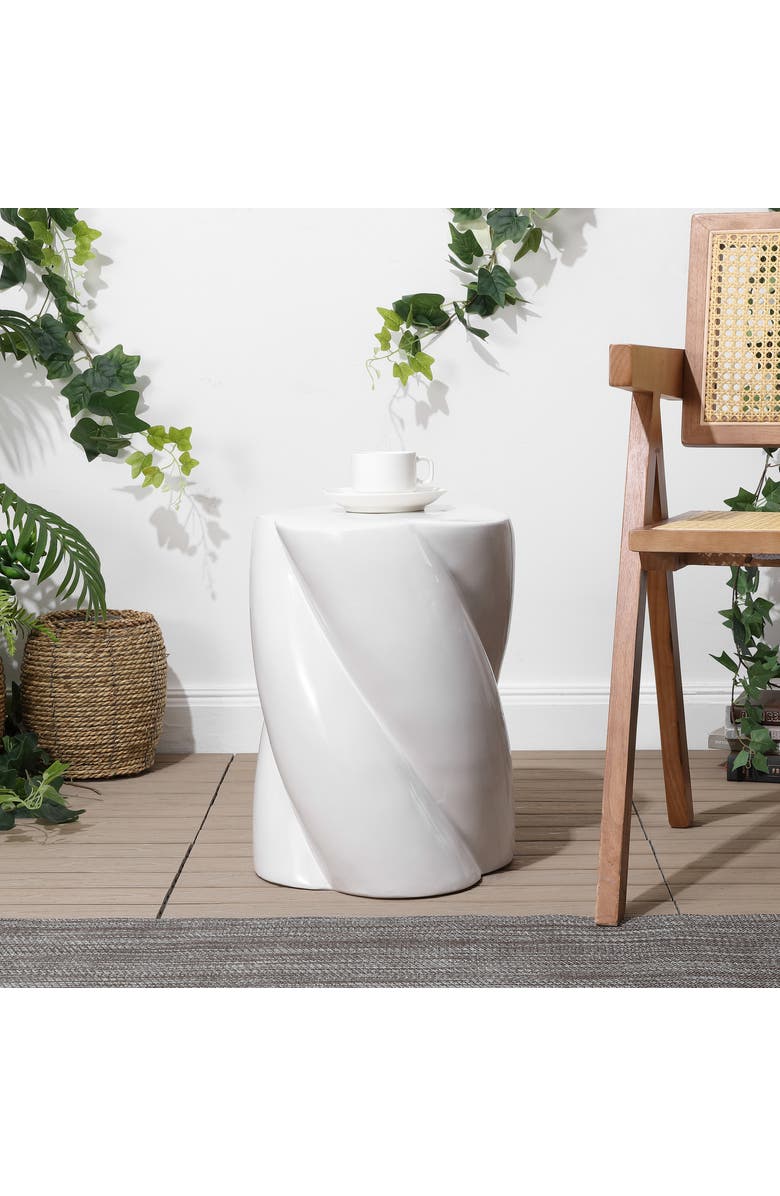 JONATHAN Y Yves 18" Modern Minimalist Rope Twist Ceramic Indoor-Outdoor Garden Stool, Alternate, color, Off-White