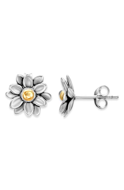 Sterling Silver & 18K Gold Blooming Flower Stud Earrings