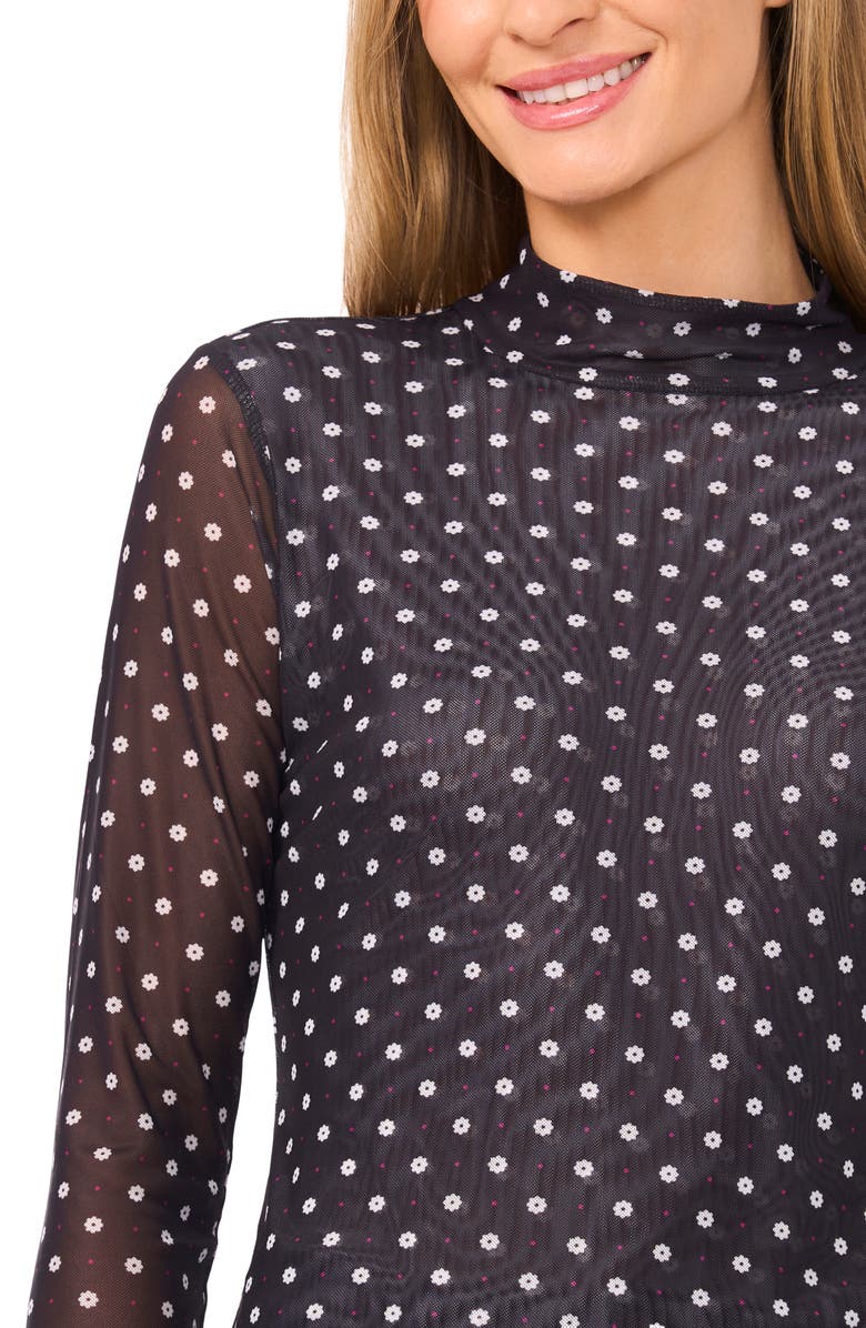 CeCe Long Sleeve Mesh Turtleneck, Alternate, color, Rich Black