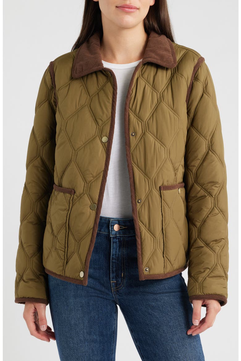 Corduroy Trim Quilted Barn Jacket, Alternate, color, MILITARY OLIVE