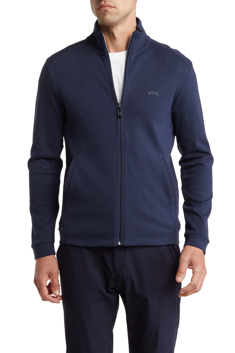 Skaz Curved Cotton Zip-Up Jacket, Main, color, NAVY