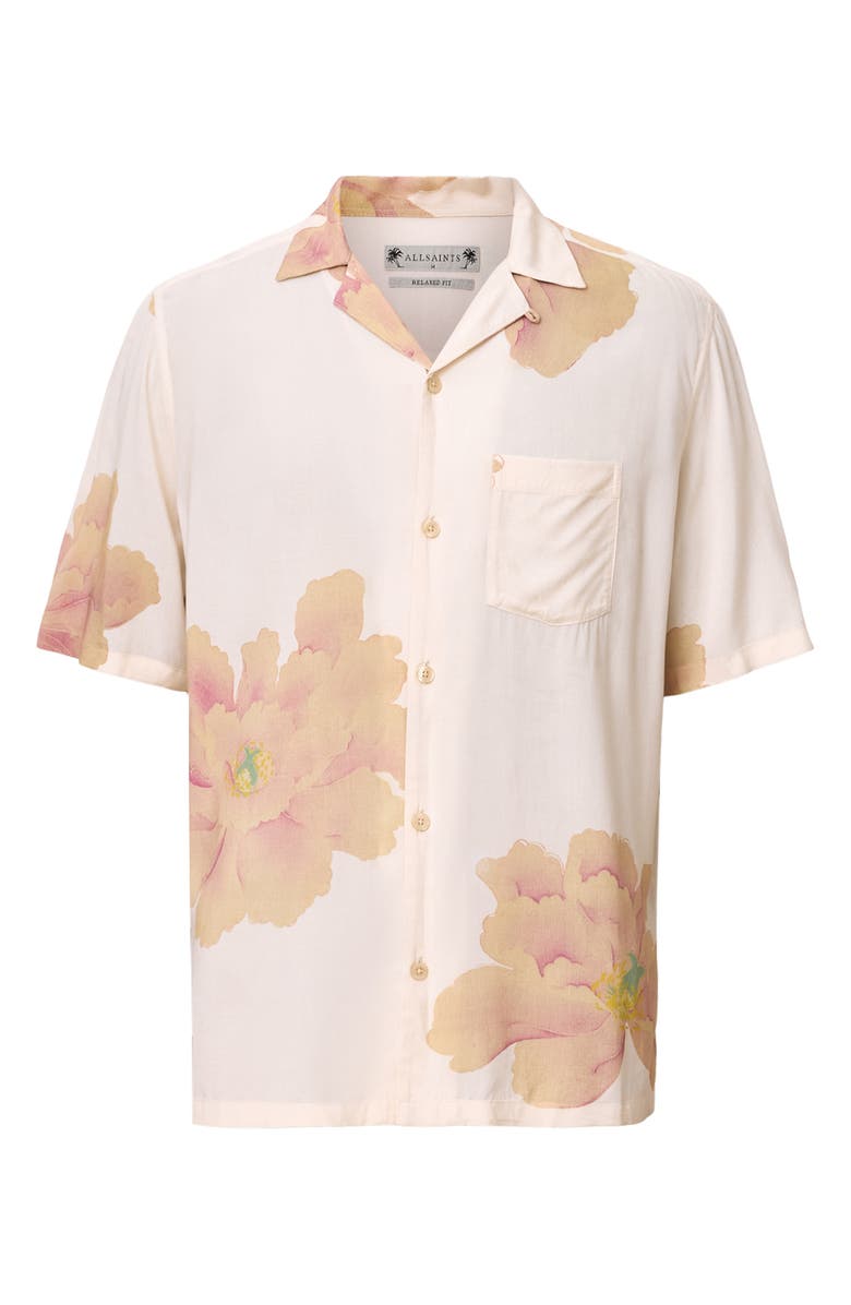 AllSaints Peony Short Sleeve Camp Shirt, Alternate, color, Ecru White