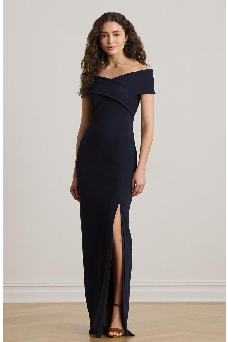 Off the Shoulder Faille Gown, Alternate, color, LAUREN NAVY BLUE