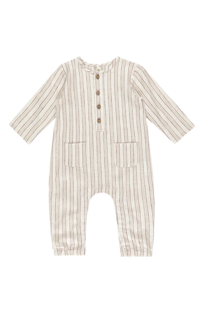 Rylee + Cru Kids' Long Sleeve Linen Blend Romper, Main, color, Stone Stripe