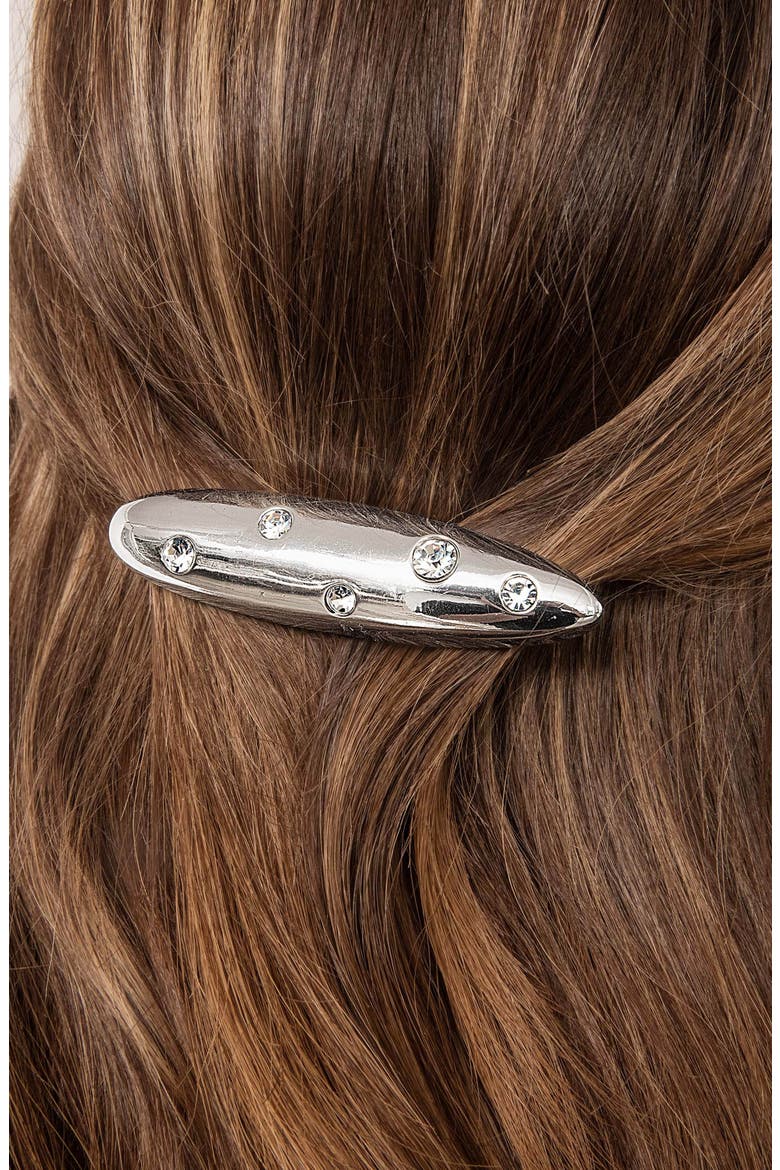Crustal Stud Oblong Hair Barrette, Alternate, color, SILVER