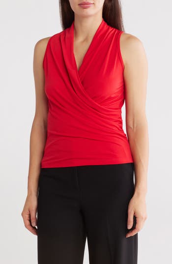 Renee C Surplice V-neck Sleeveless Top In Red