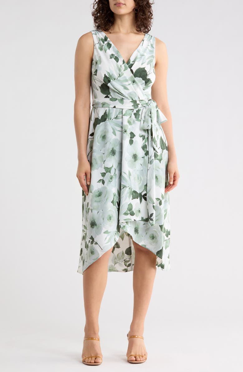 Connected Apparel Tie Waist High Low Dress, Main, color, Mint