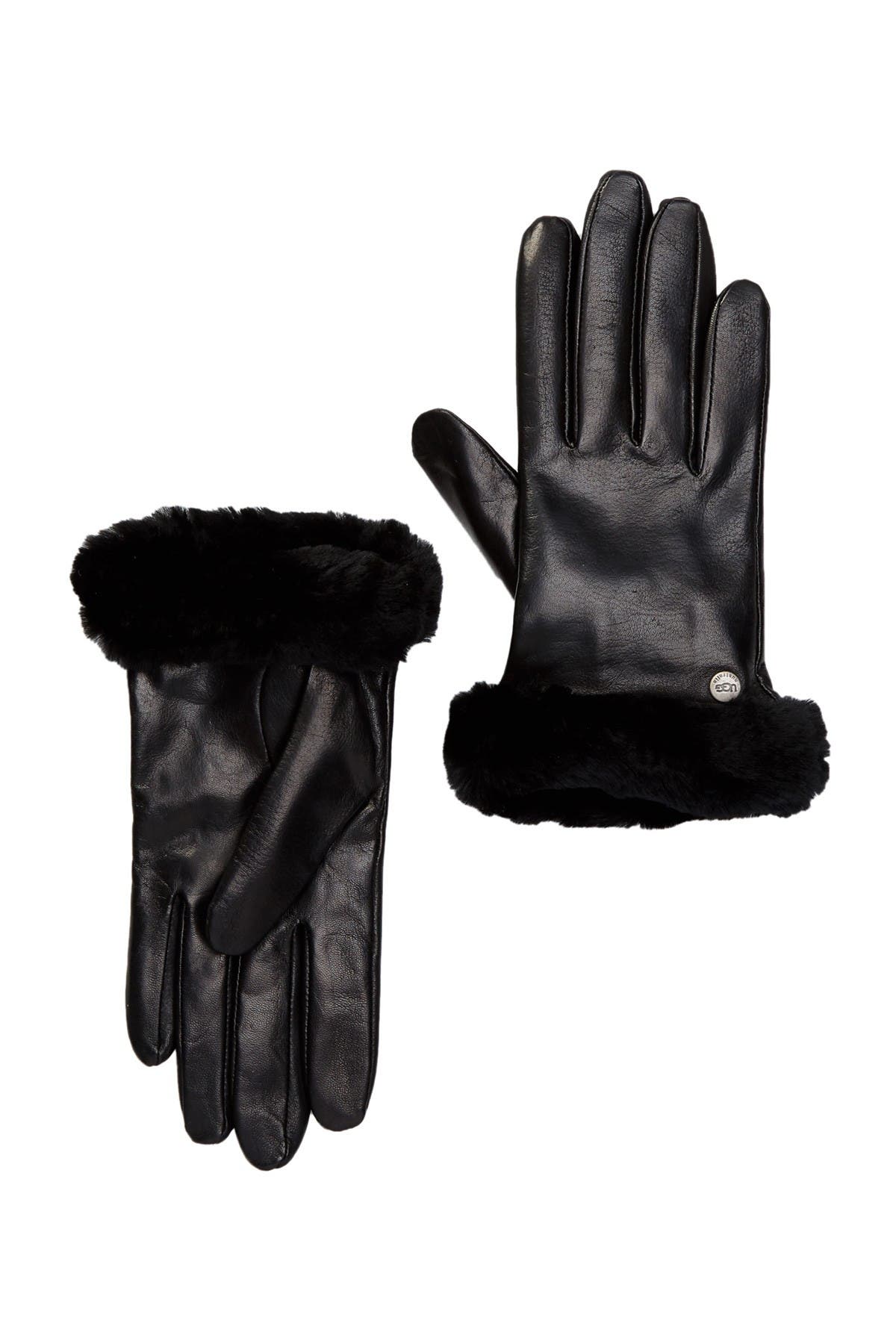 UGG® Genuine Dyed Shearling Trimmed Leather Gloves