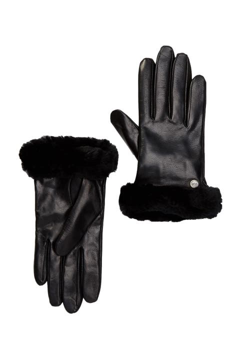 Genuine Dyed Shearling Trimmed Leather Gloves
