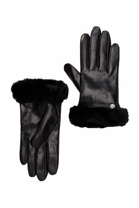 UGG® Genuine Dyed Shearling Trimmed Leather Gloves