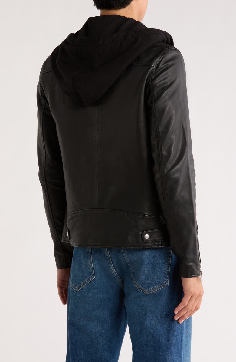 AllSaints Harwood Hooded Leather Jacket, Alternate, color, Black