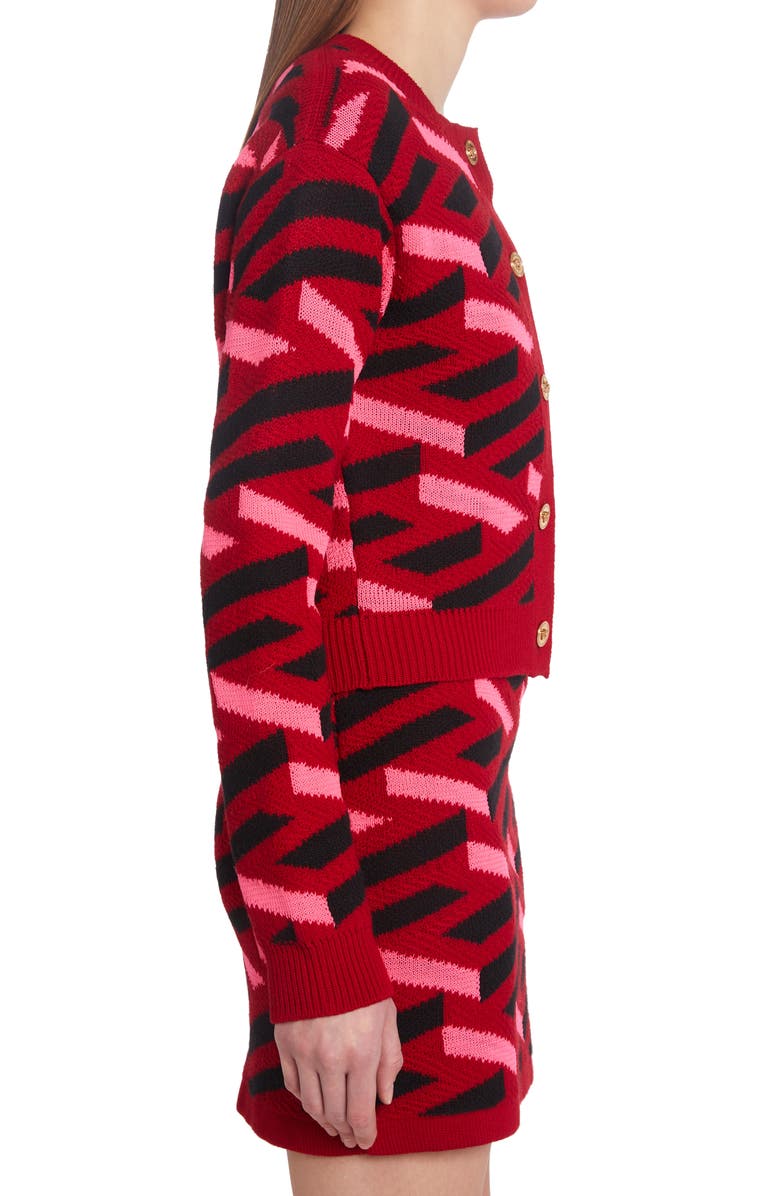 Versace La Greca Monogram Crop Wool Cardigan, Alternate, color, 