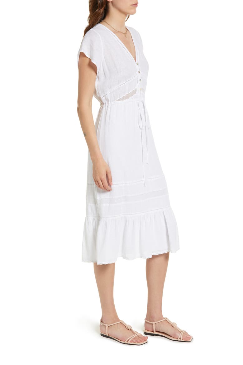 Kiki Tie Front Linen Blend Dress, Alternate, color, WHITE LACE DETAIL