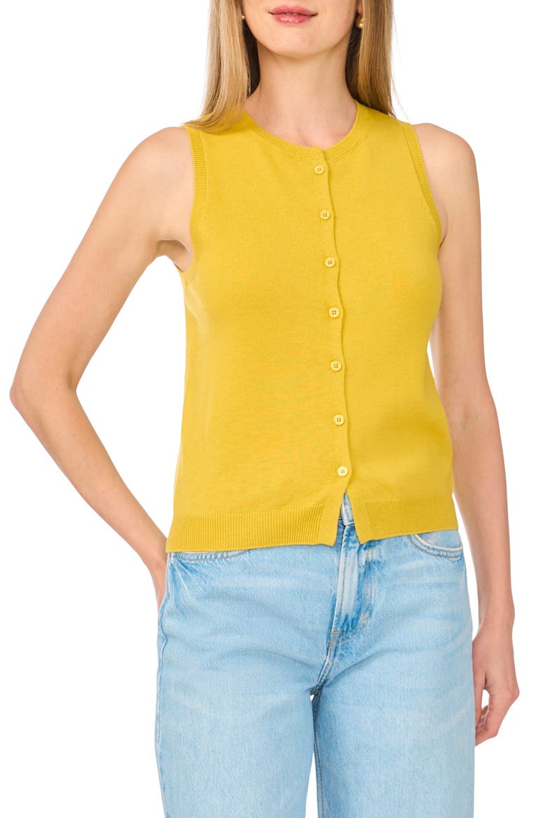 Sleeveless Crewneck Button-Front Sweater, Main, color, WARM OLIVE