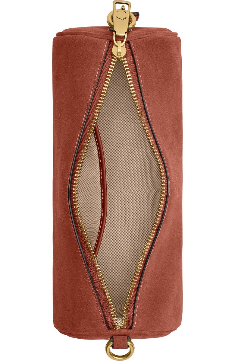 COACH Suede Barrel Bag, Alternate, color, Clay