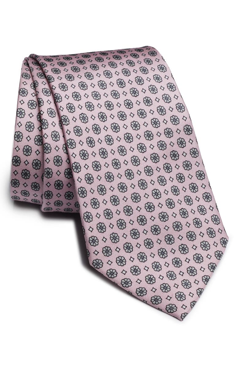 Jack Victor Belmont Floral Medallion Print Silk Tie, Main, color, Pink