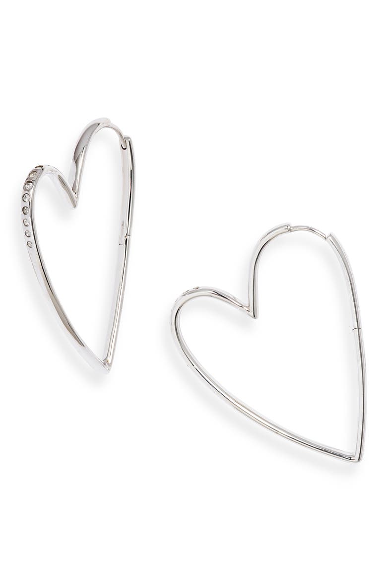 Ansley Heart Hoop Earrings, Main, color, RHODIUM METAL WHITE CZ