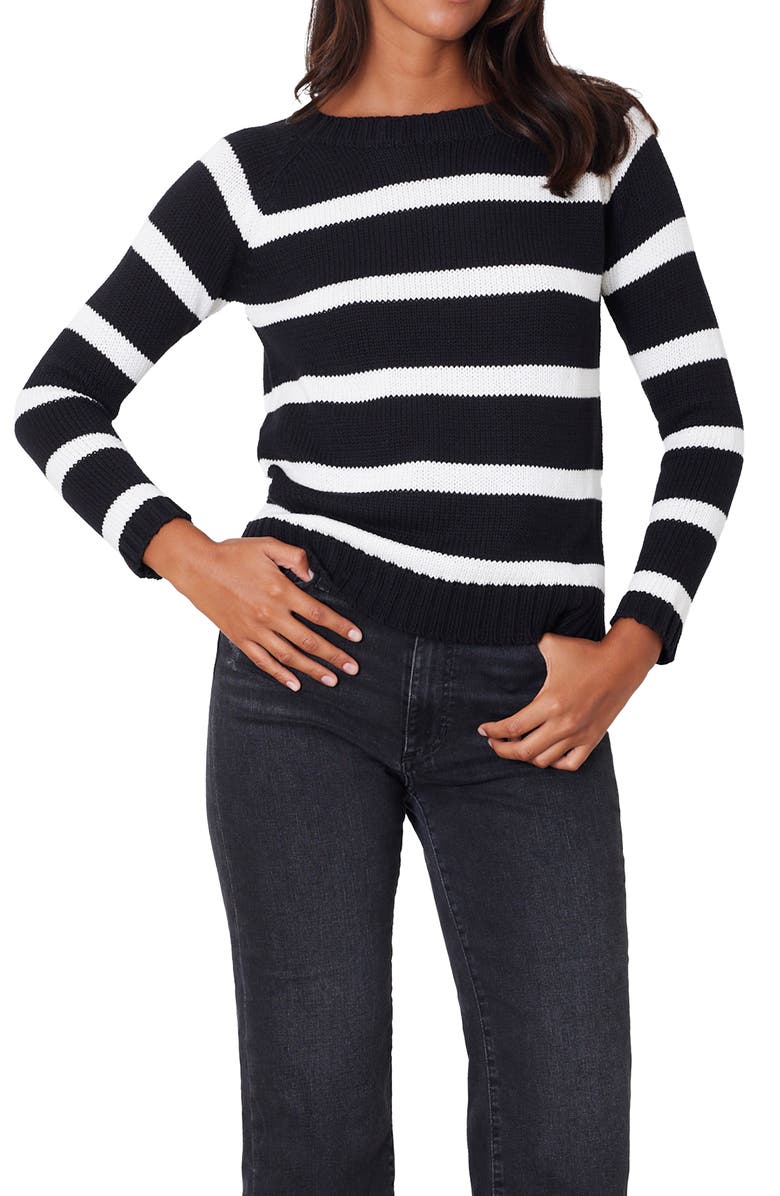 Paneros Clothing Sloane Stripe Cotton Crewneck Sweater, Main, color, Black Stripe