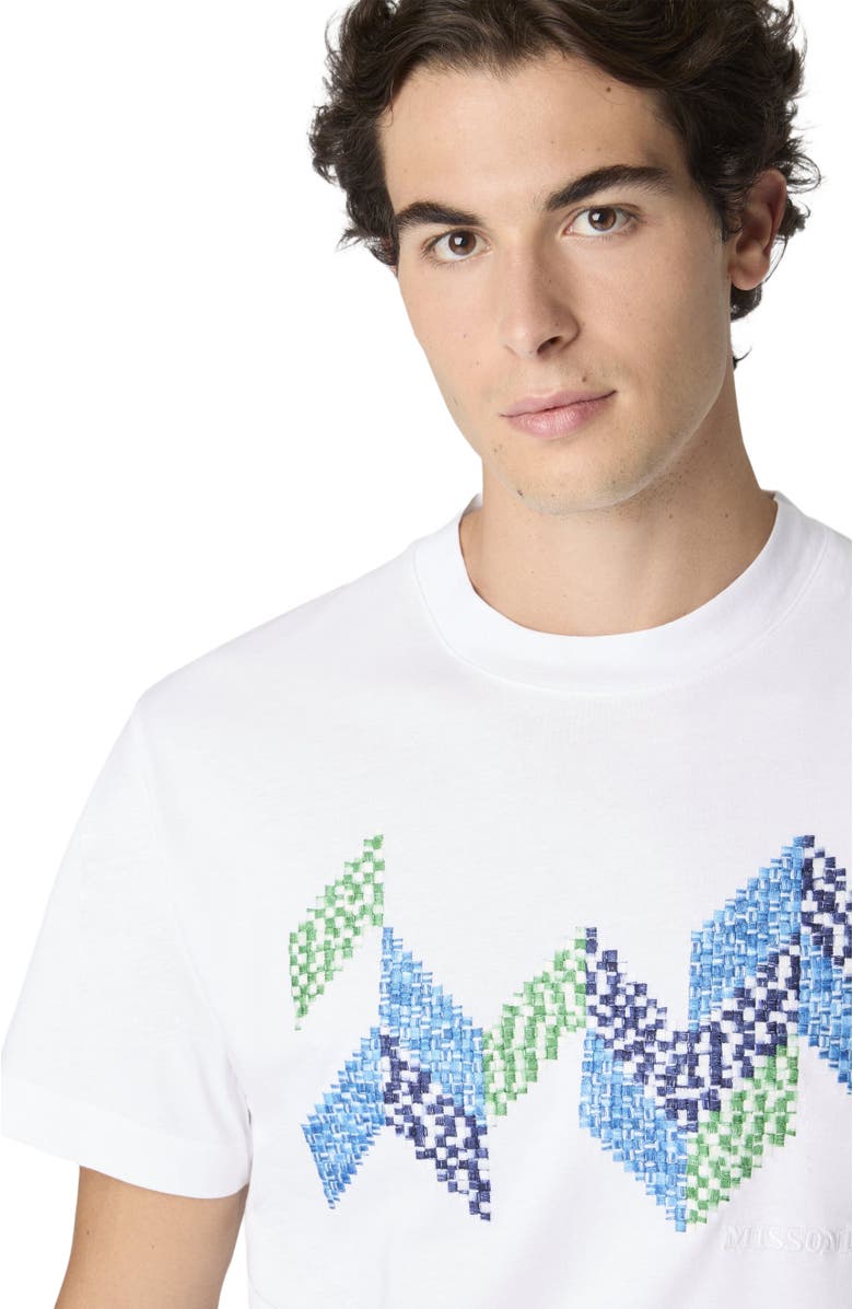 Missoni Short Sleeve T-shirt With Flame Zigzag Insert And Logo, Alternate, color, White