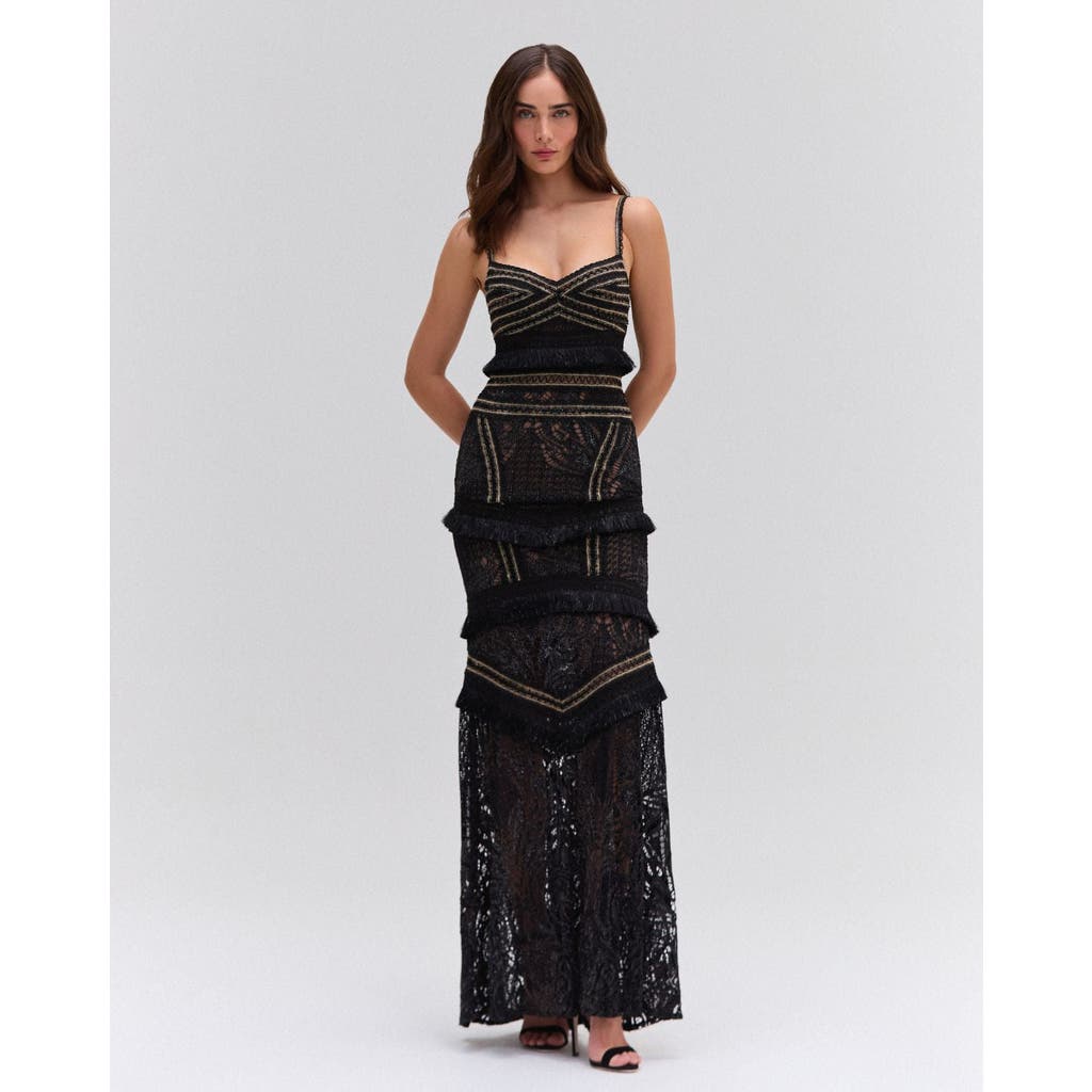 Shop Patbo Lace And Fringe Maxi Dress In Black
