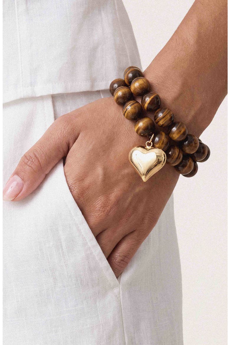 Luck and Love Tiger's Eye Heart Set of 2 Bracelets, Alternate, color, TIGERS EYE