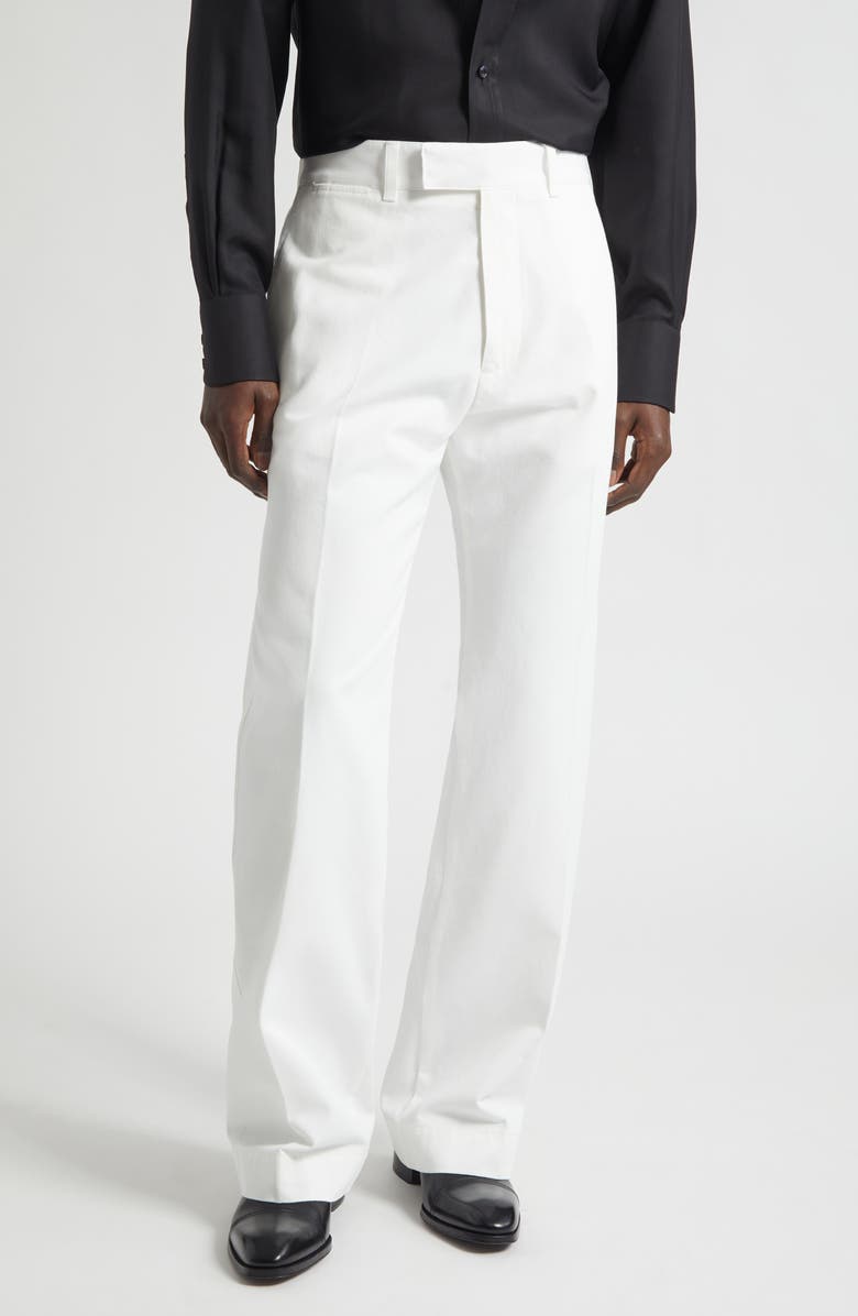 TOM FORD Compact Cotton Drill Wide Leg Pants, Main, color, Off White