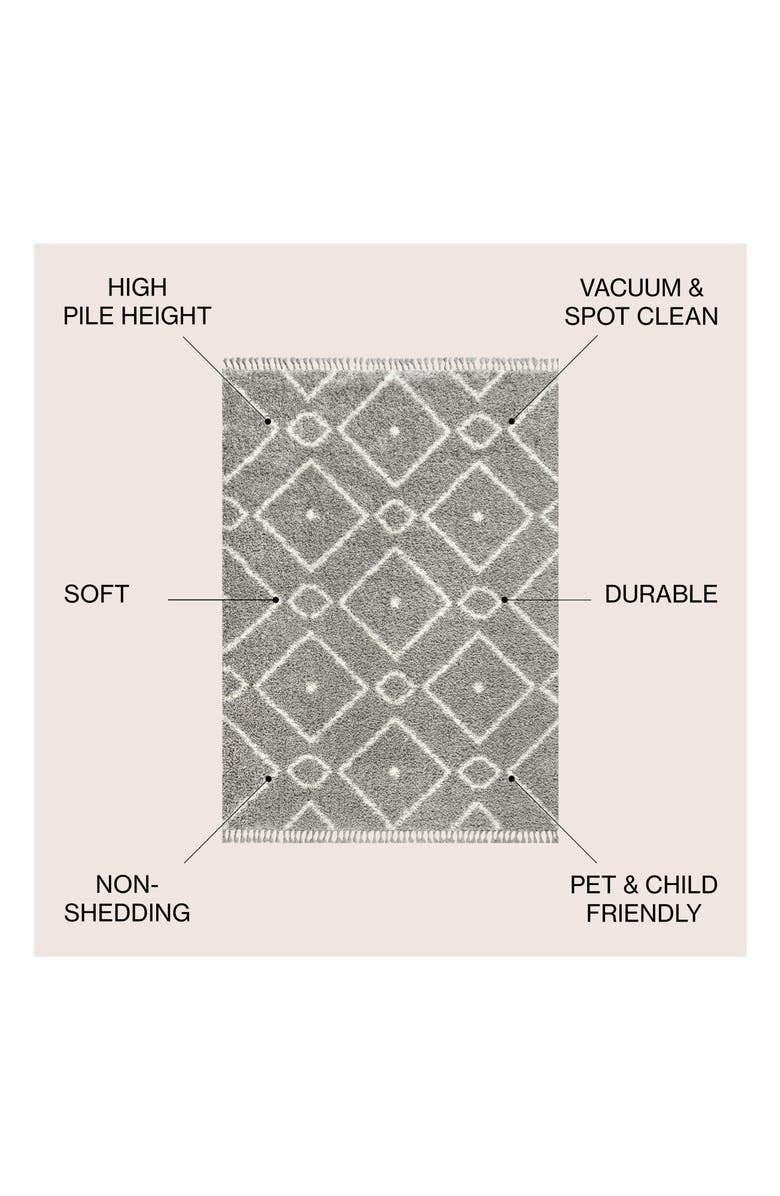 JONATHAN Y Mercer Shag Plush Tassel Moroccan Diamond Denim Area Rug, Alternate, color, Gray/Cream