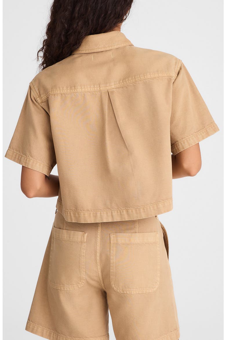 Boxy Crop Button-Up Shirt in Airy Denim, Alternate, color, FAWN