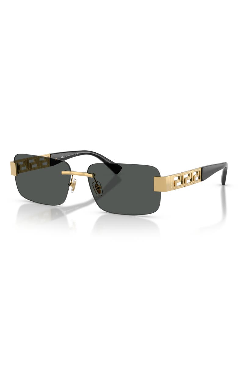 Versace 58mm Rimless Rectangular Sunglasses, Alternate, color, Gold / Dark Grey