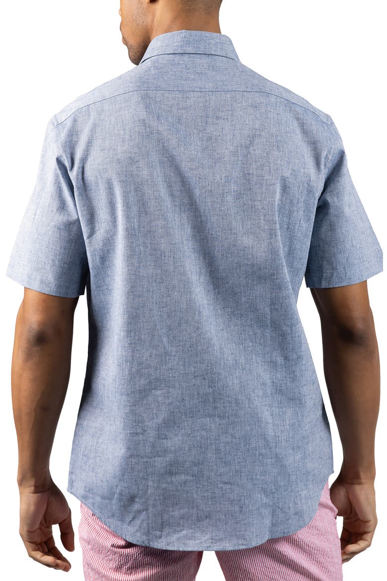 Mélange Linen Blend Button-Up Shirt, Alternate, color, DENIM BLUE