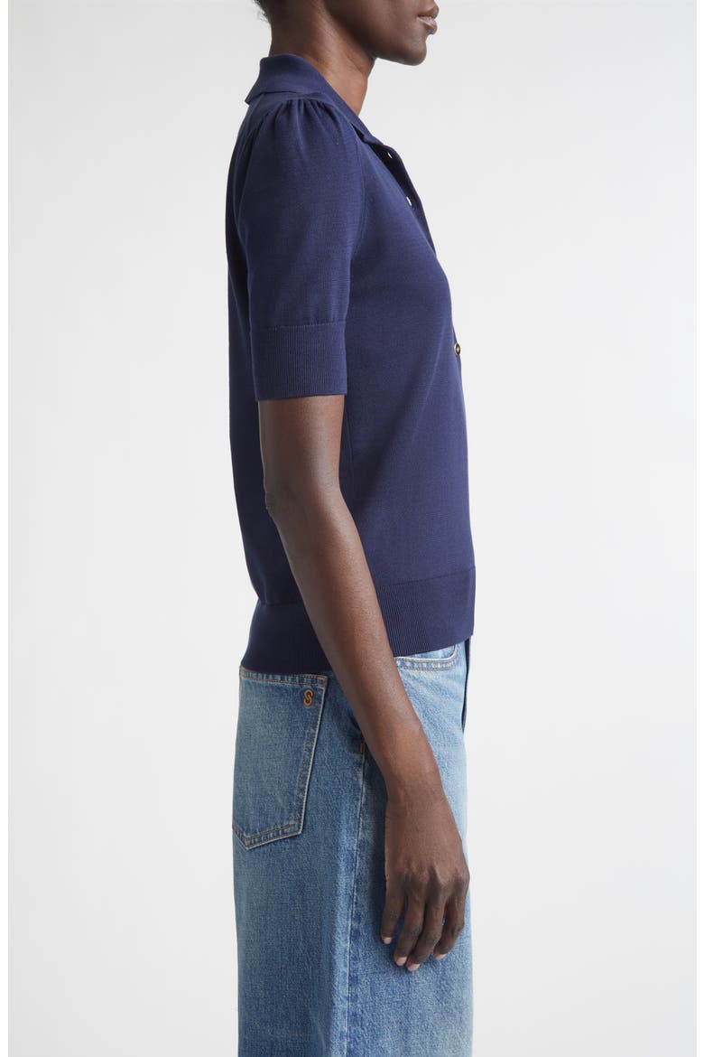 Fallon Silk & Cotton Blend Polo Sweater, Alternate, color, MIDNIGHT