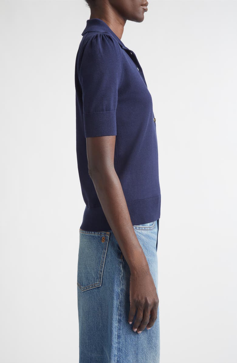 ST. JOHN Fallon Silk & Cotton Blend Polo Sweater, Alternate, color, Midnight