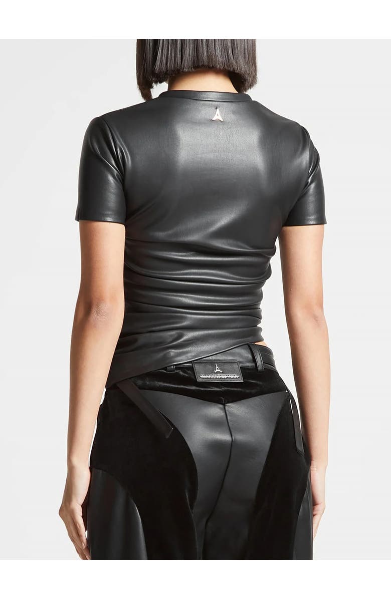 Manière De Voir Leather Ruched T-Shirt, Alternate, color, Black