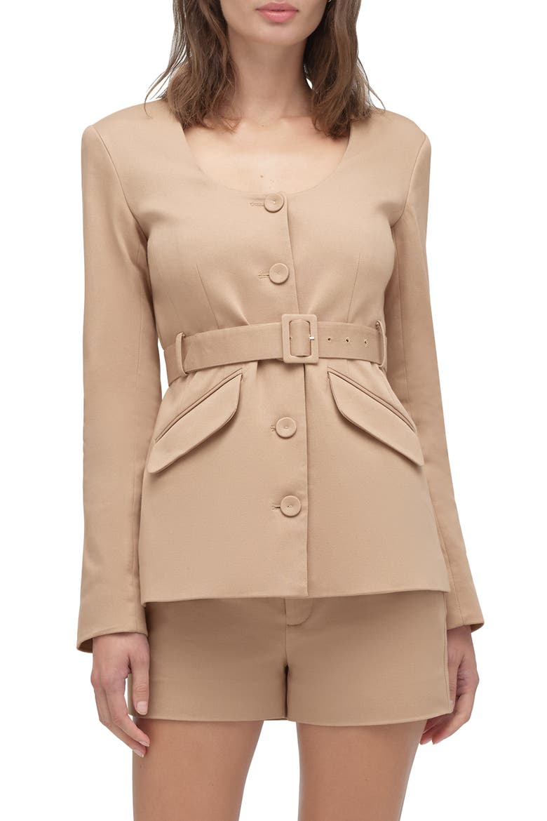 The Christy Belted Stretch Cotton Blend Twill Jacket, Main, color, BEIGE